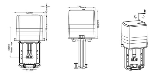 Dimension-af-S6062A-Kontrol-Ventil-aktuator